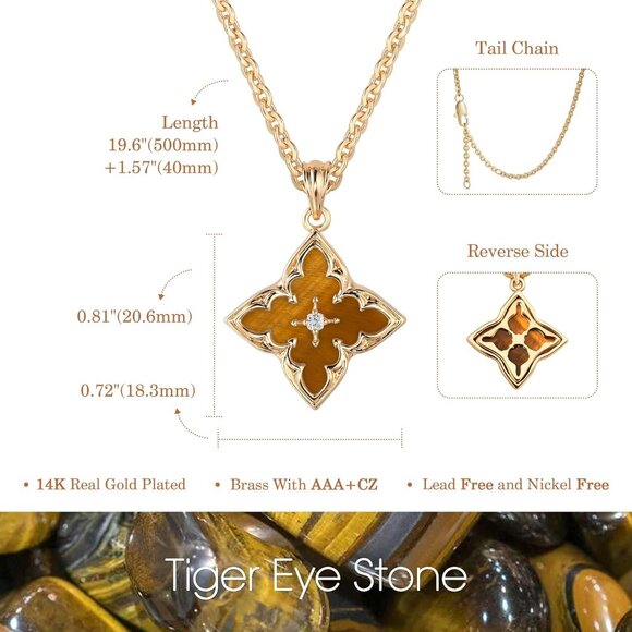 Gold Clover Necklace for Women Dainty 14K Gold Plated CZ Pendant Necklace Adjust - Picture 6 of 7